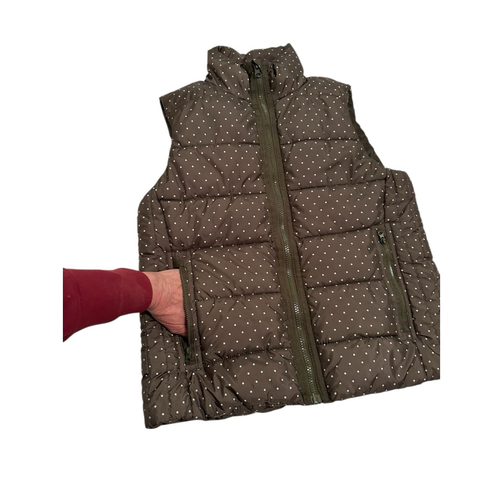 Laura Ashley Polka Dot Puffer Vest Womens Small Olive Green Full Zip Pockets - Picture 4 of 16